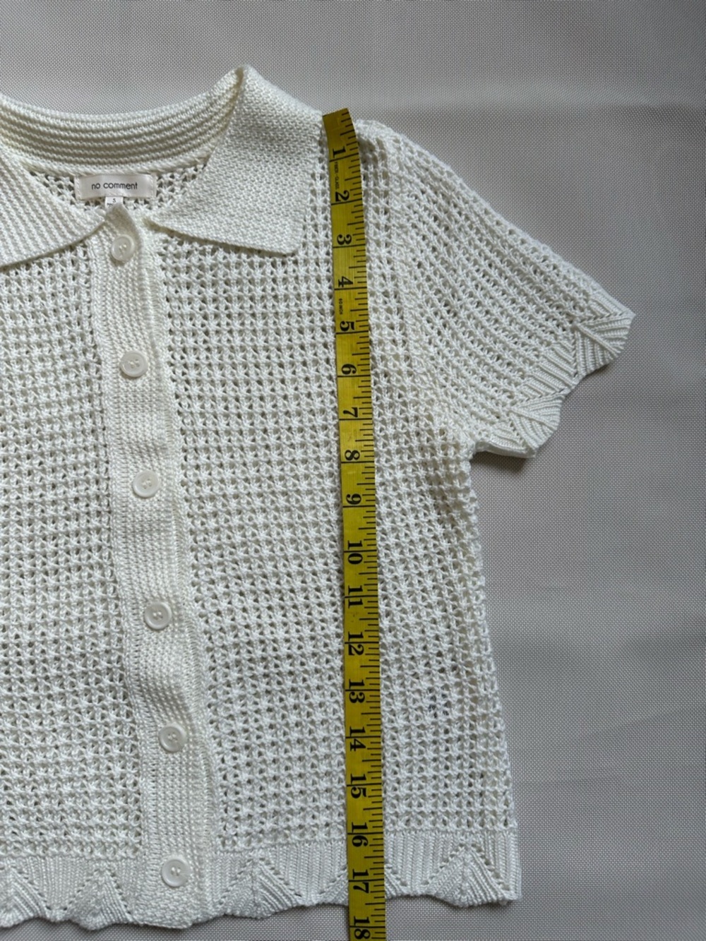 No Comment White Crochet Knit Stretch Button-Up Cardigan Top Size S - Picture 9 of 16